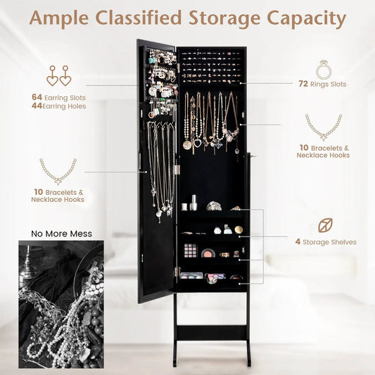 Mirrored jewelry armoire in black with 72 ring slots and storage shelves DirectDeals on Tampa Home & Garden Store