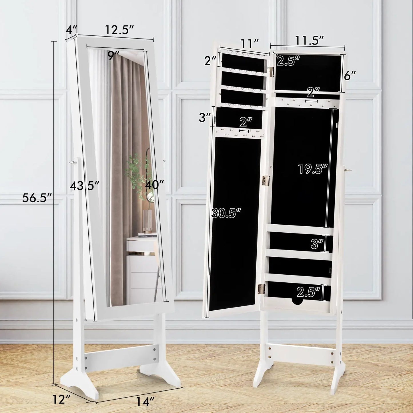 Two white-framed mirrored stands: full-length mirror and DirectDeals jewelry armoire on Tampa Home & Garden Store