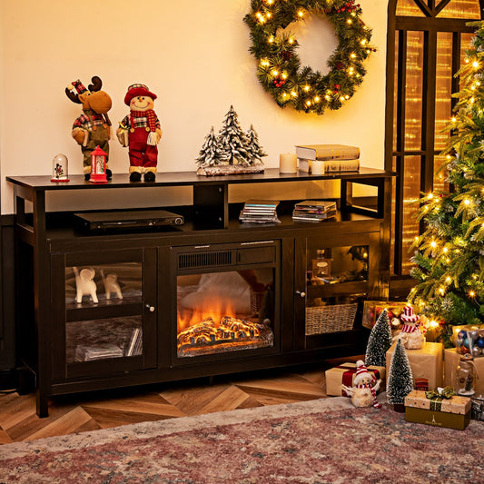58 Inch TV Stand Entertainment Console Center with 2 Cabinets-Black - Tampa Home & Garden Store