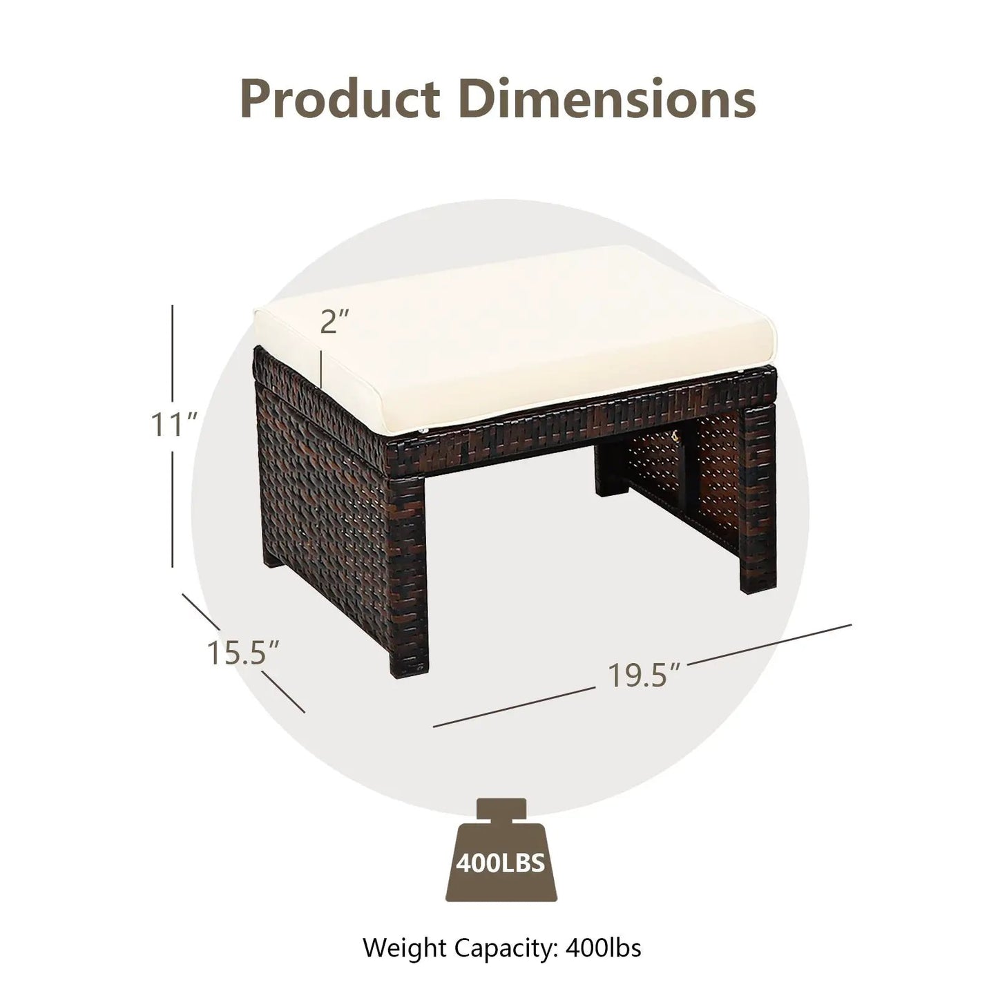 2-Piece Patio Rattan Ottomans with Cushions, dark brown wicker, beige cushions, DirectDeals on Tampa Home & Garden Store