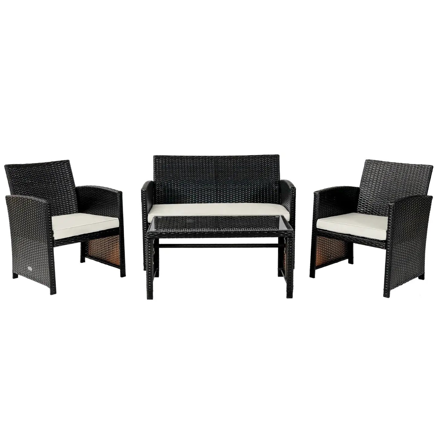 DirectDeals 4 Piece Patio Rattan Cushioned Set with Table in black wicker cream cushions on Tampa Home & Garden Store