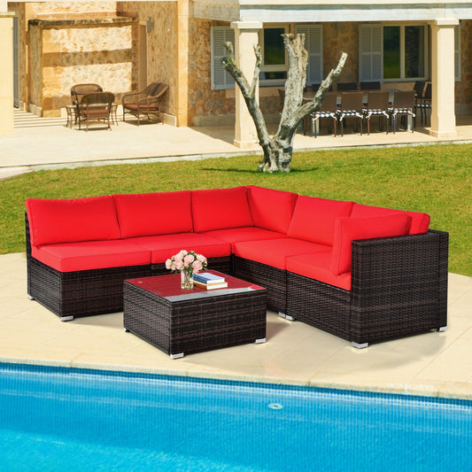 6 Pieces Patio Rattan Furniture Set with Cushions - Tampa Home & Garden Store