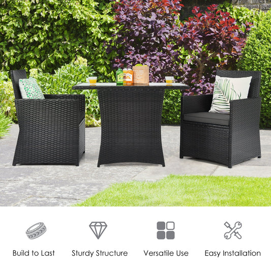 3 Pieces Patio Rattan Furniture Set with Cushion and Sofa Armrest-Gray - Tampa Home & Garden Store