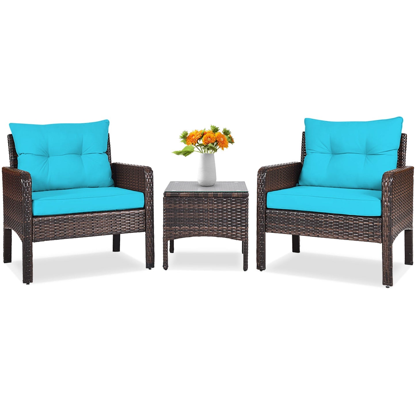 Juego de 3 piezas de conversación para patio exterior de ratán con cojines de asiento - Beige
