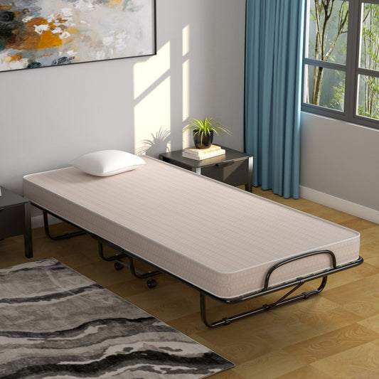 Rollaway Guest Bed with Sturdy Steel Frame and Memory Foam Mattress Made in Italy-Beige - Tampa Home & Garden Store