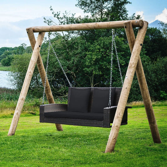 2-Person Patio Rattan Porch Swing with Cushions-Black - Tampa Home & Garden Store