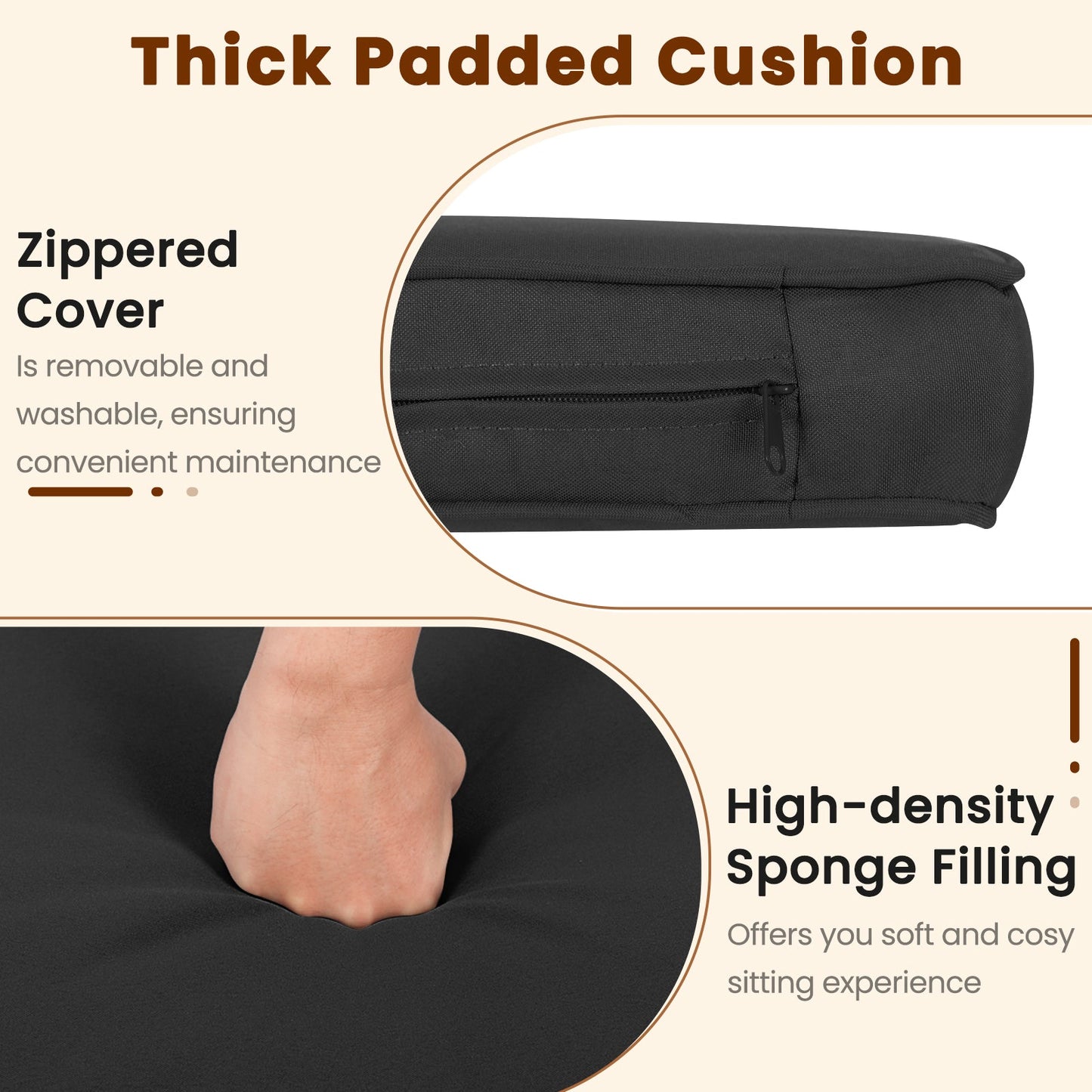 3 Piece patio set cushion with black zippered cover and high-density sponge filling DirectDeals on Tampa Home & Garden Store