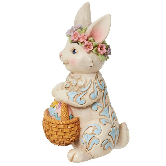Pint Bunny with Floral Crown Figurine cream bunny with woven basket on Tampa Home & Garden Store