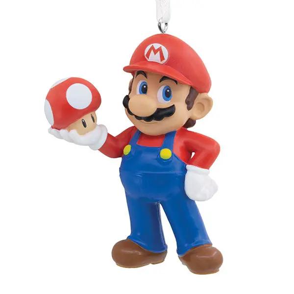 Nintendo Mario Ornament with Mushroom featuring red hat, blue overalls and white gloves on Tampa Home & Garden Store