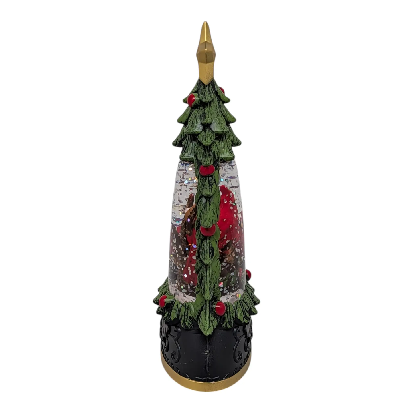 Lighted Tree Shimmer 6 Inch Cardinal green tree with gold topper and red accents on Tampa Home & Garden Store