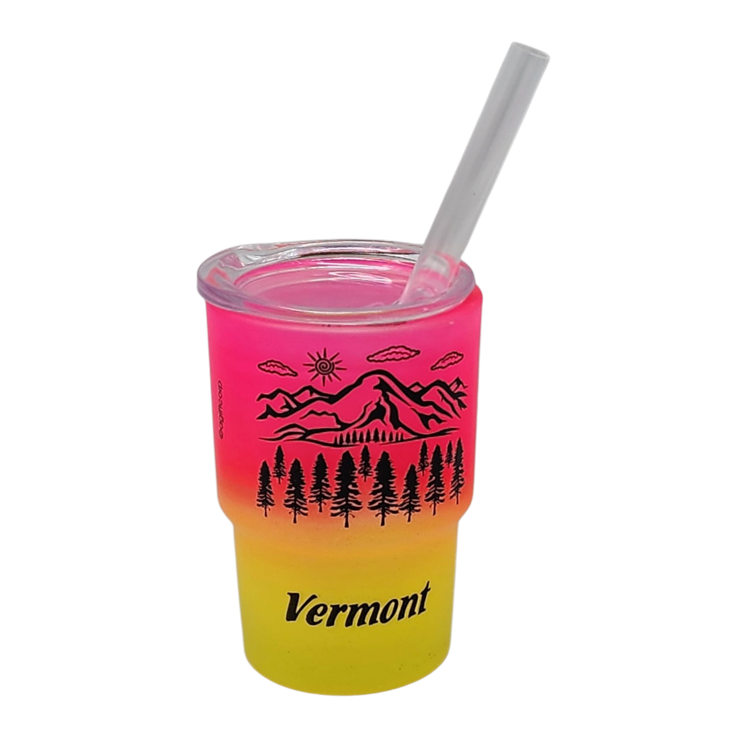 Vaso de chupito de vidrio de 2 oz de las Montañas Verdes de Vermont - Brillo dorado