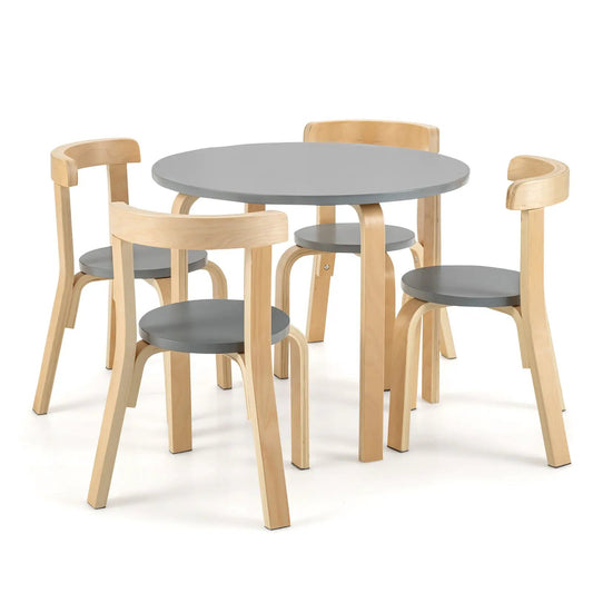5 Piece Kids Wooden Curved Back Table and Chairs set with gray tops and wood legs on Tampa Home & Garden Store