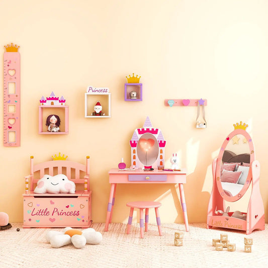 2-in-1 Kids Princess Wooden Toy Box with Safe Lid, pink wood storage by DirectDeals on Tampa Home & Garden Store