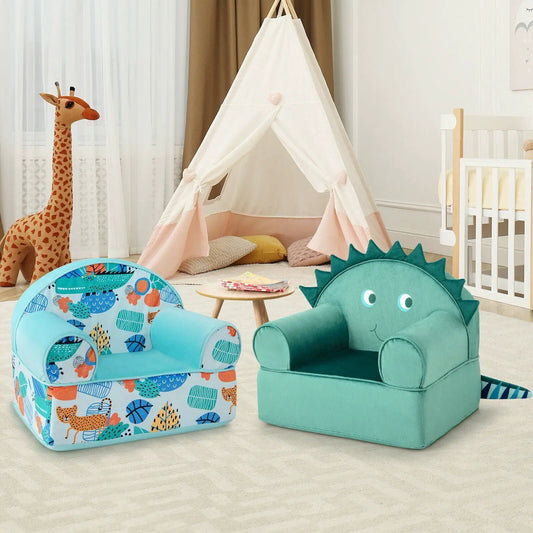 Pair of kids velvet armchairs in teal and blue with soft sponge filling in a kids playroom on Tampa Home & Garden Store