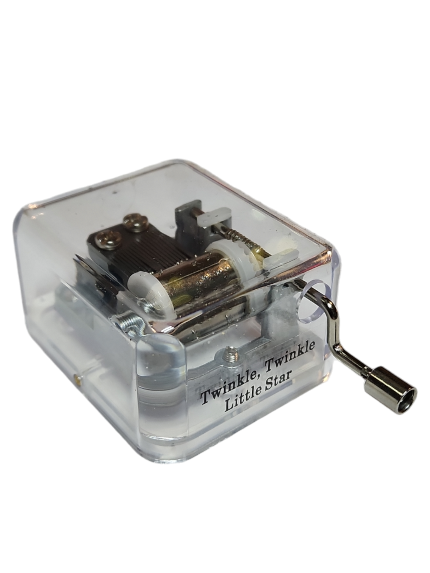 Hand Crank Music Box in a clear plastic case featuring Twinkle Twinkle Little Star label on Tampa Home & Garden Store