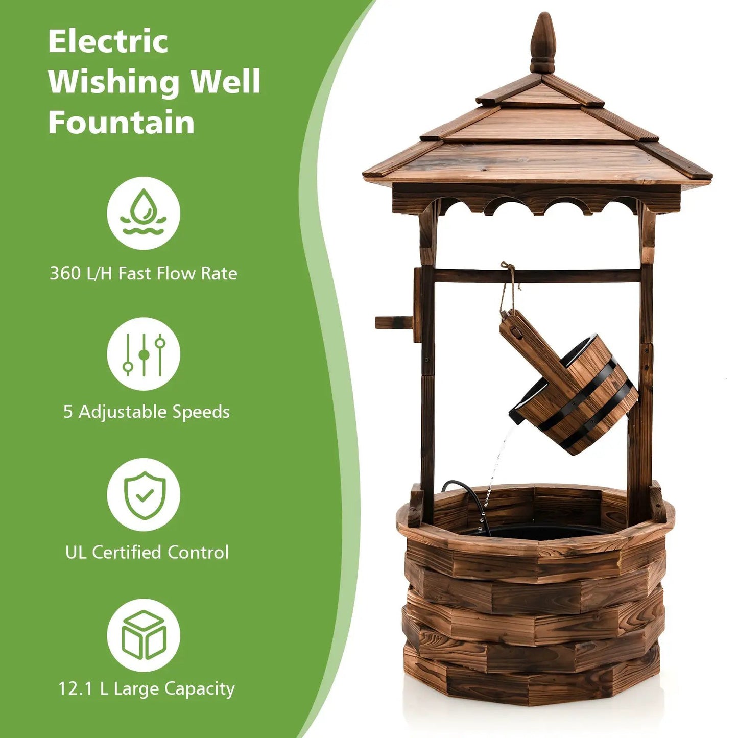 Patio Wooden Water Fountain with Electric Pump-Brown - Tampa Home & Garden Store