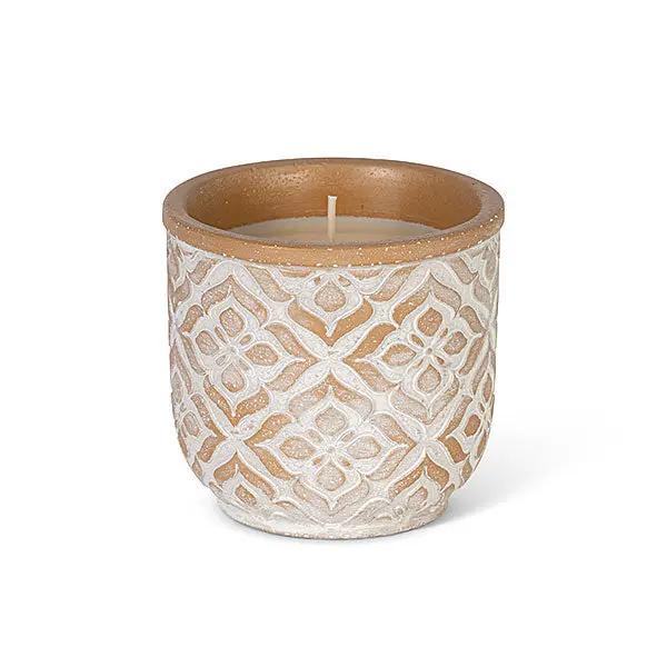 Sandalwood scented candle in ornate tan earthenware jar, 8 oz by The Country Christmas Loft on Tampa Home & Garden Store
