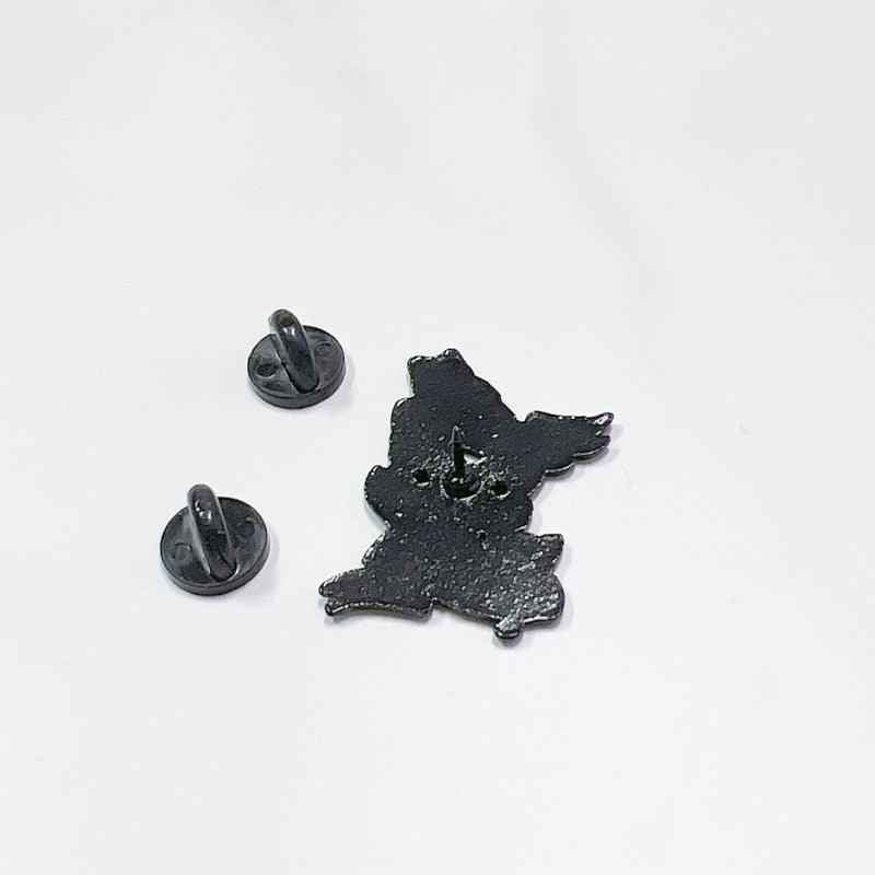 I Want to Pet Every Cat enamel pin by Shaketea, black cat silhouette lapel pin with two backs on Tampa Home & Garden Store