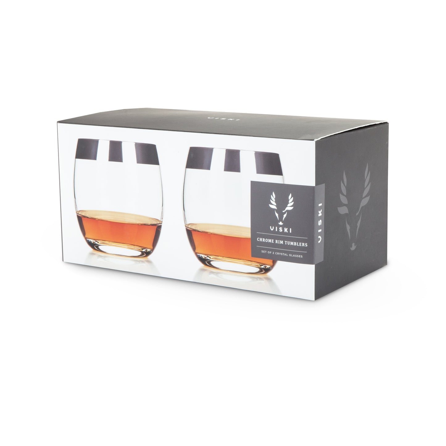 Modern Chrome Rimmed Crystal Tumblers Set of 2