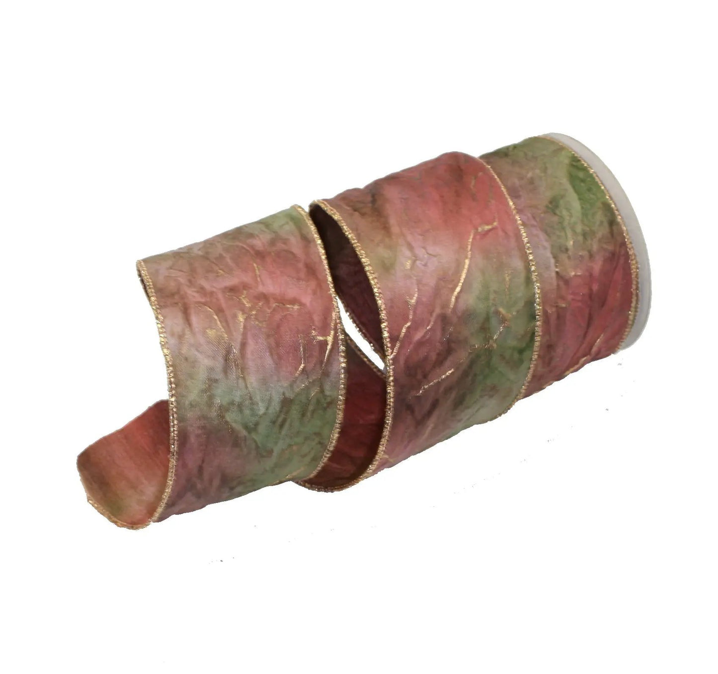 Tie Dye Mauve 3-Inch Ribbon by the Yard, mauve-green marbled pattern with gold edge trim on Tampa Home & Garden Store