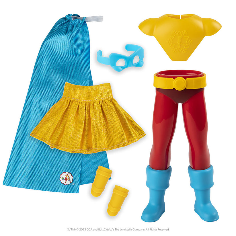 MagiFreez Polar Power Hero Set for Scout Elf blue cape, yellow skirt, red legs with boots on Tampa Home & Garden Store