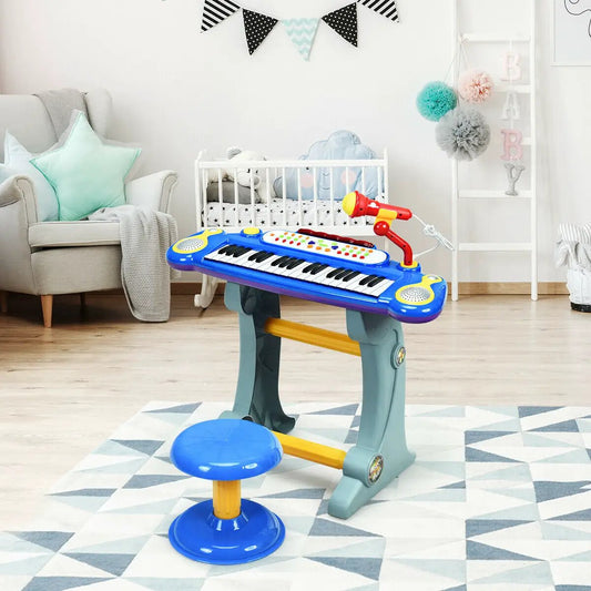 Blue 37-key electronic keyboard kids toy piano on stand with mic on Tampa Home & Garden Store