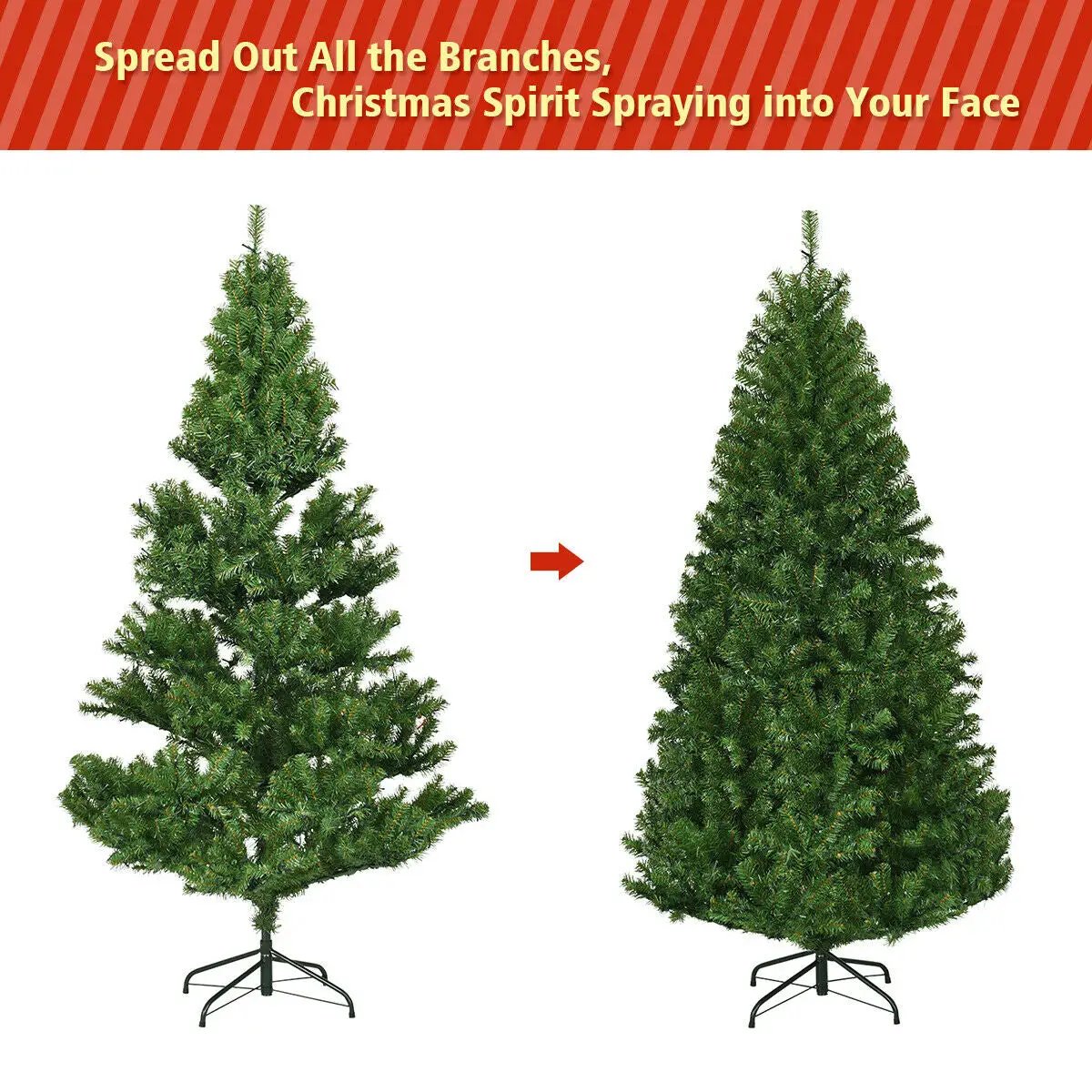 Artificial Premium Hinged Christmas Tree DirectDeals, two green trees on metal stands on Tampa Home & Garden Store