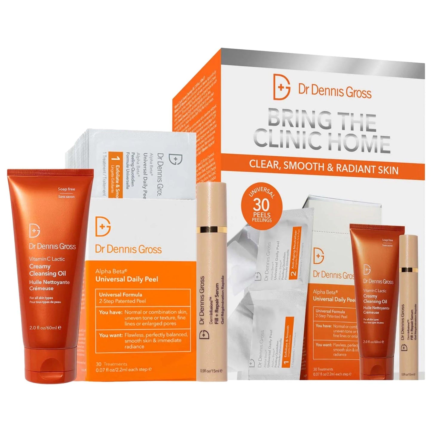 Bring the Clinic Home Alpha Beta Peel kit from Dr Dennis Gross orange tubes and white boxes on Tampa Home & Garden Store
