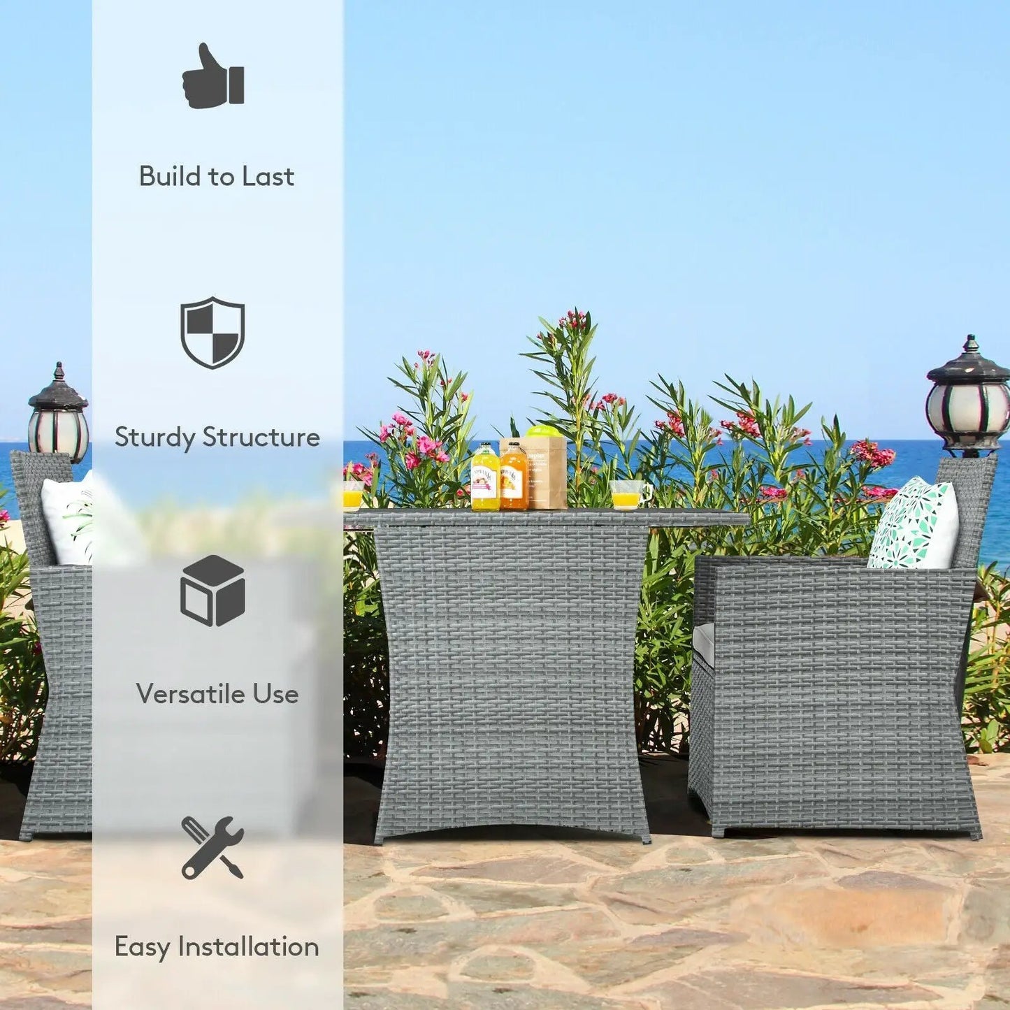 3 Piece Patio Rattan Set with Armrest Sofa, gray wicker outdoor furniture DirectDeals on Tampa Home & Garden Store