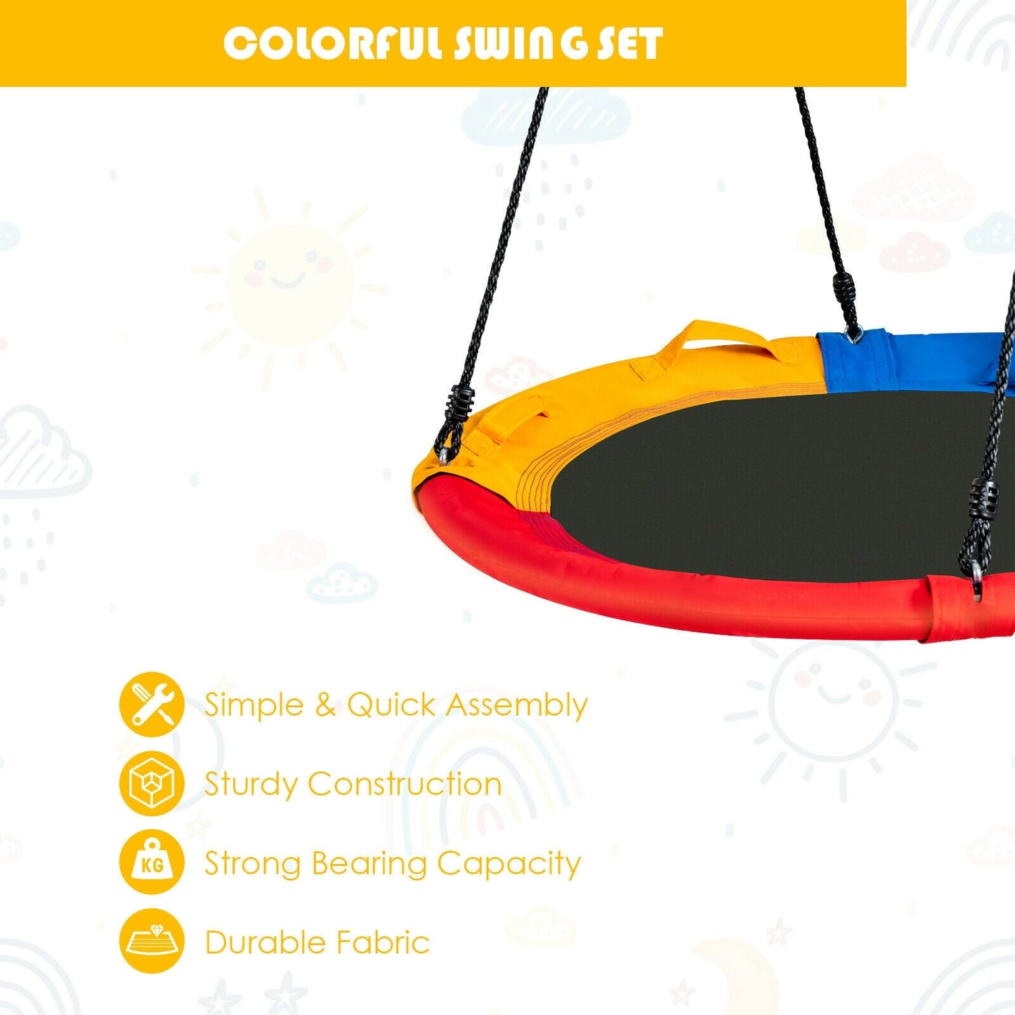 40 Inch Saucer Tree Swing Multicolor with black ropes DirectDeals on Tampa Home & Garden Store