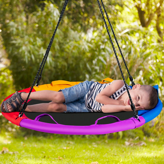 40 inch Saucer Tree Outdoor Round Platform Swing with Pillow and Handle-Multicolor - Tampa Home & Garden Store