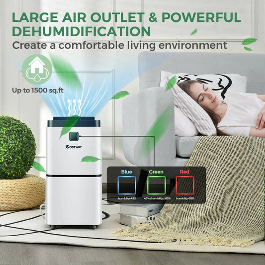 White Costway 30-pint dehumidifier for medium-to-large rooms up to 1500 sq ft with indicator on Tampa Home & Garden Store