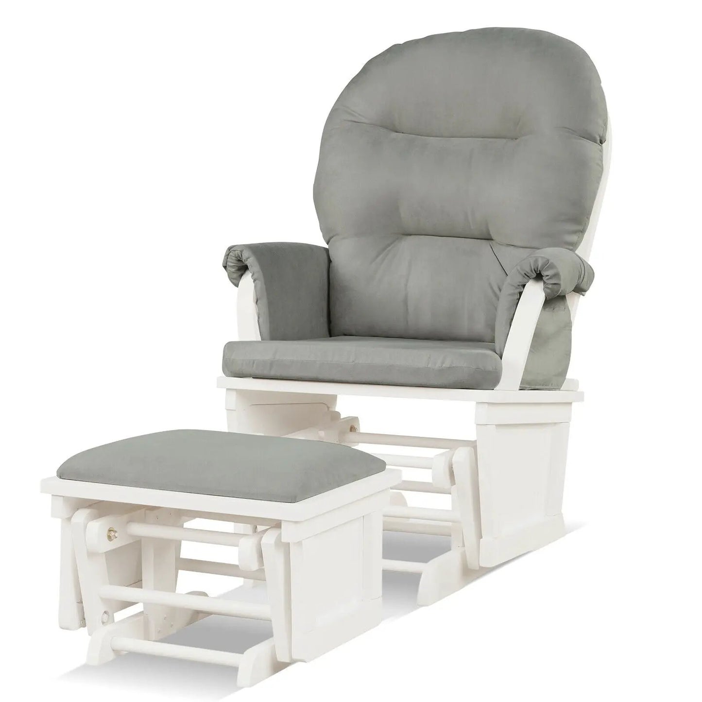 Wood Baby Glider and Ottoman Cushion Set with Padded Armrests for Nursing-Gray - Tampa Home & Garden Store