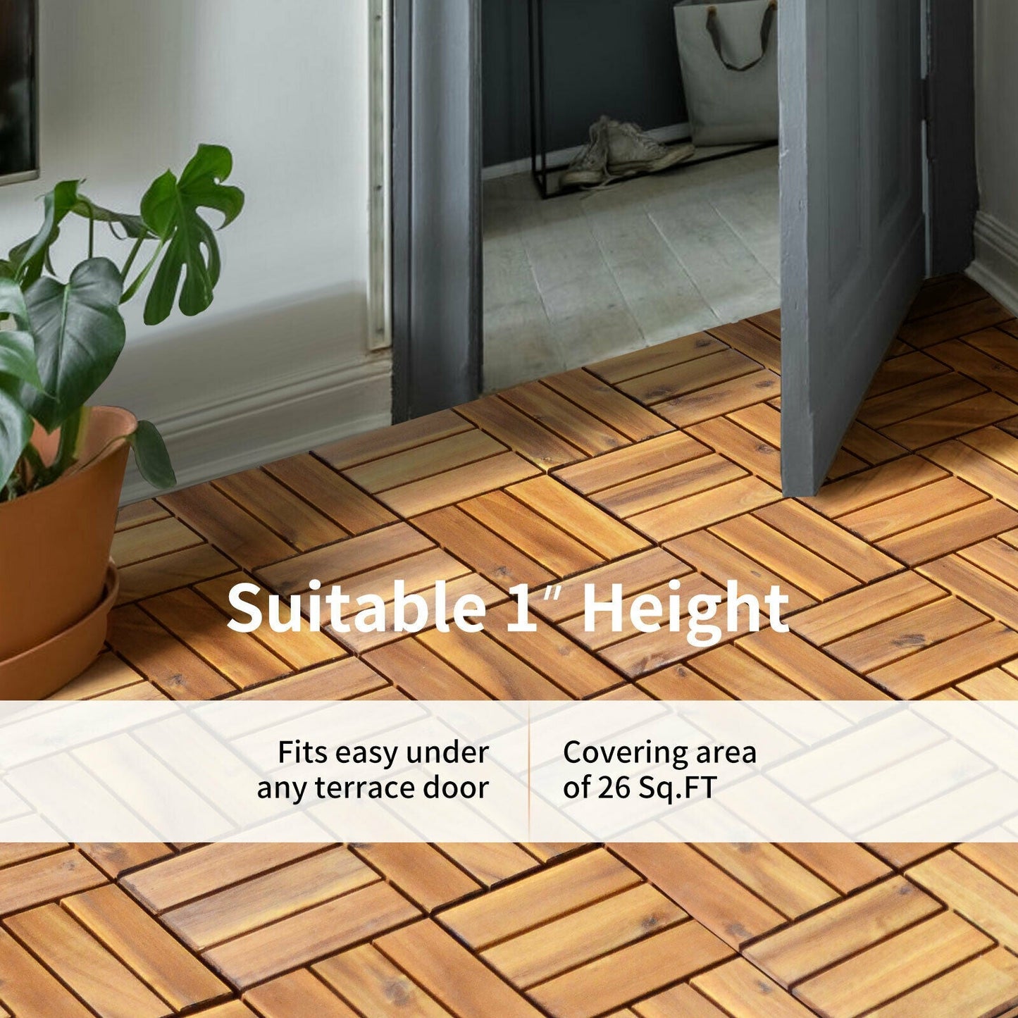 27 piezas de baldosas de madera de acacia entrelazadas de 30 x 30 cm para patio y terraza