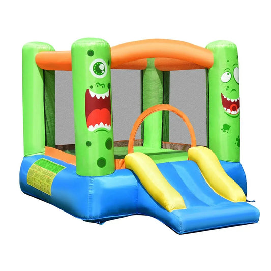 Inflatable bounce house jumper castle with green monster pillars and DirectDeals on Tampa Home & Garden Store