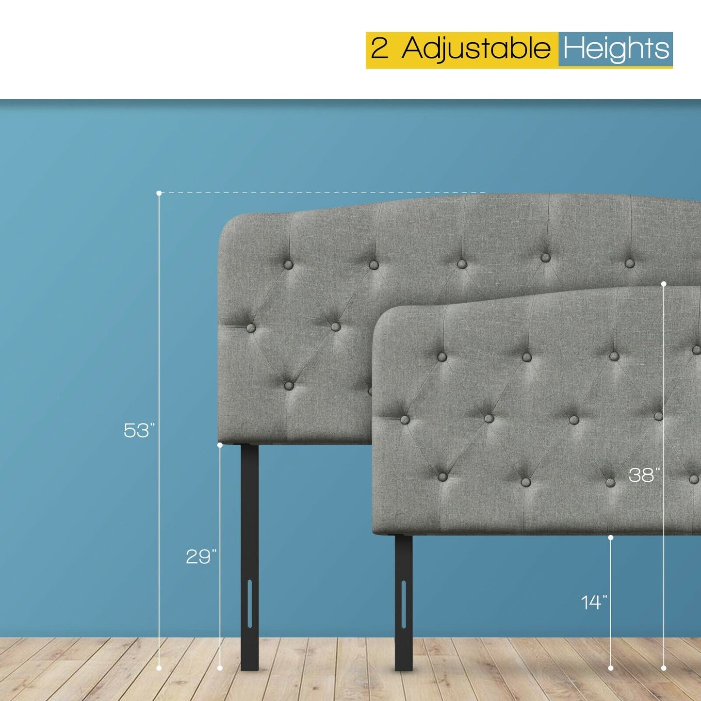 Cabecero de lino sintético con altura ajustable - Gris claro