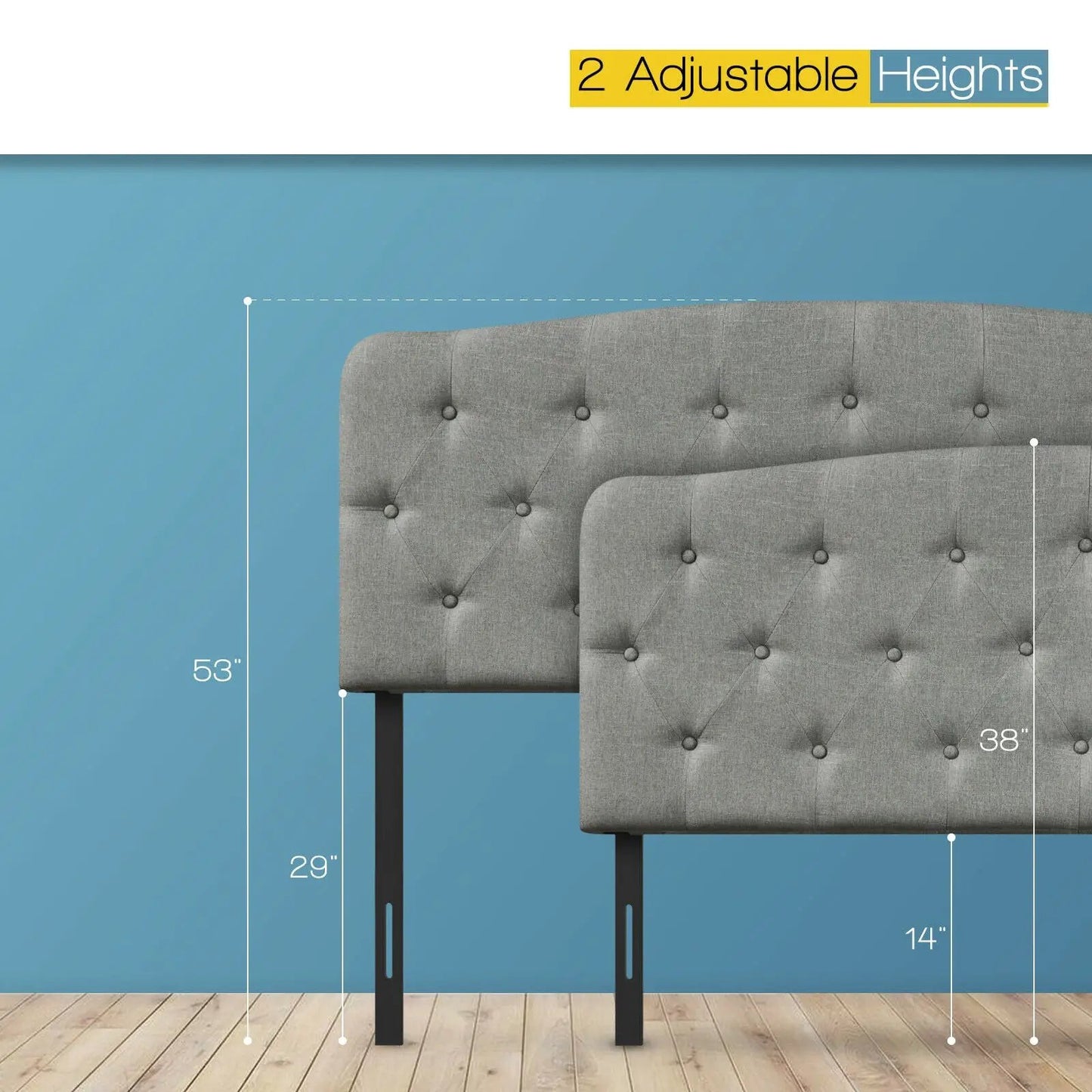 Faux Linen Headboard with Adjustable Heights-Light Gray - Tampa Home & Garden Store