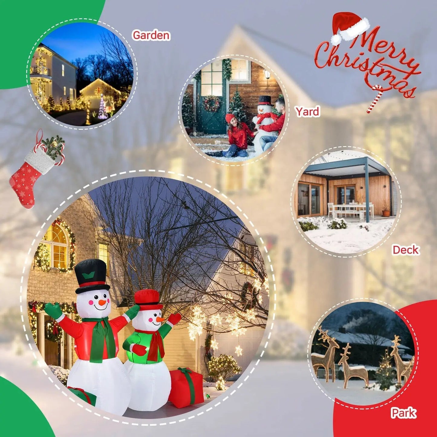6 Feet Christmas Inflatable Snowman Decoration DirectDeals white yard decor with green scarves on Tampa Home & Garden Store