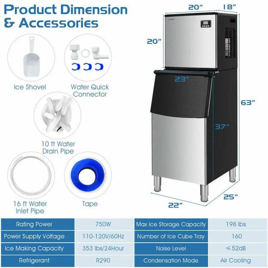 Commercial Ice Maker DirectDeals stainless steel with 198 lb bin on Tampa Home & Garden Store