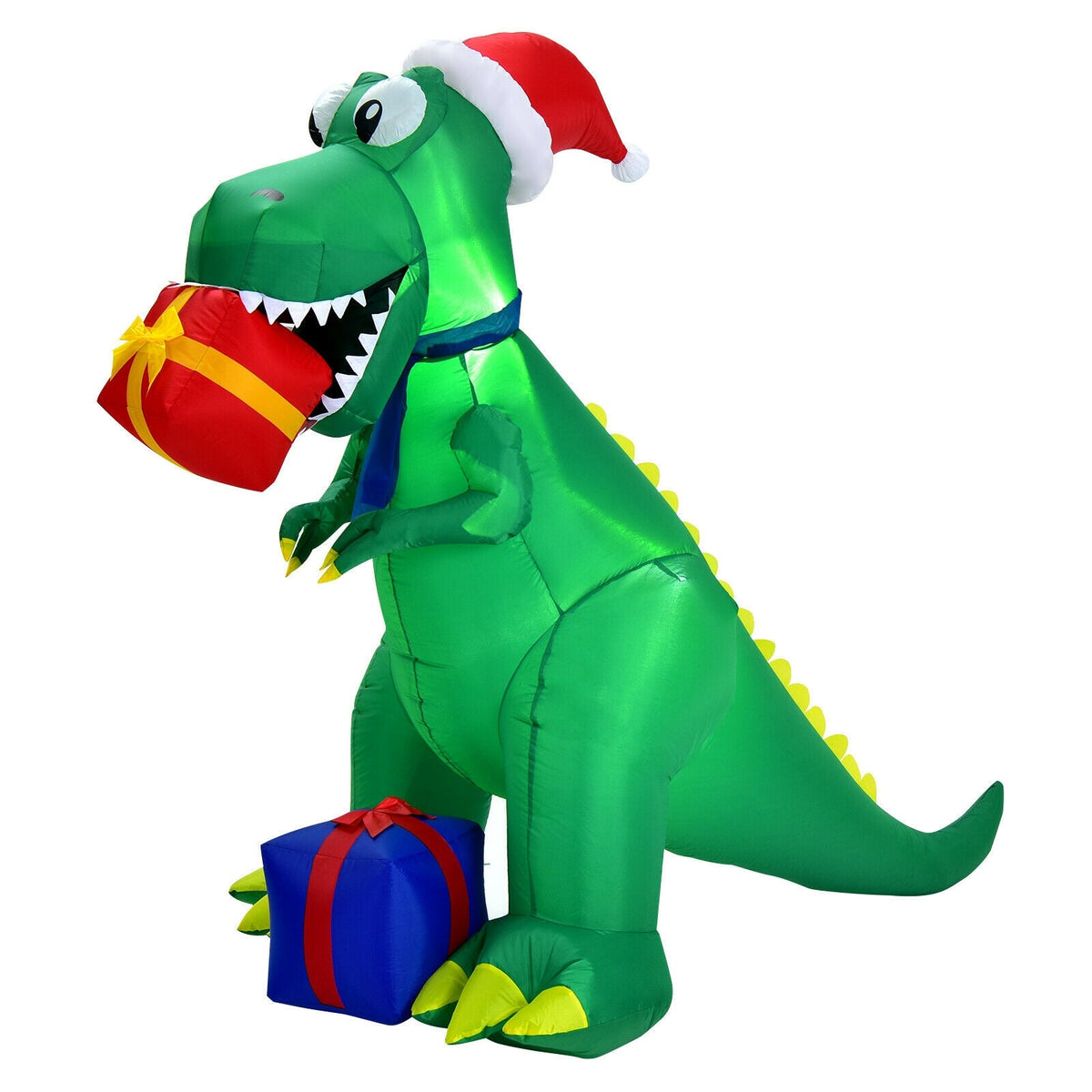 6 Feet Christmas Inflatable Dinosaur, green with Santa hat, holding a red gift, DirectDeals on Tampa Home & Garden Store