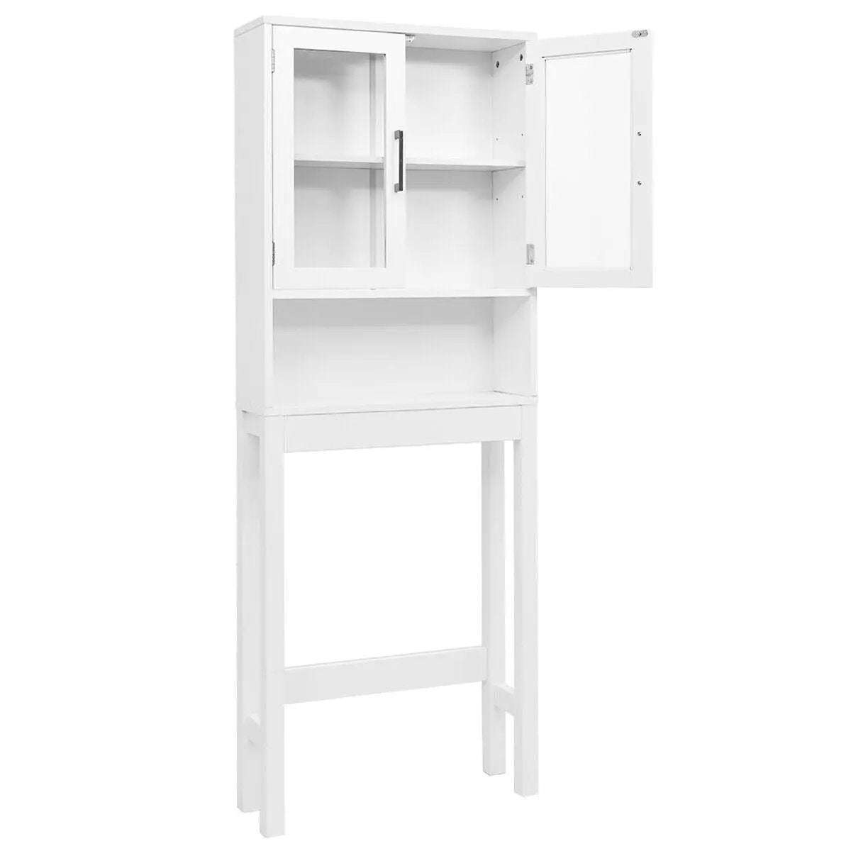 Over-the-Toilet Storage Cabinet with Glass Door, white finish, left door and right door on Tampa Home & Garden Store