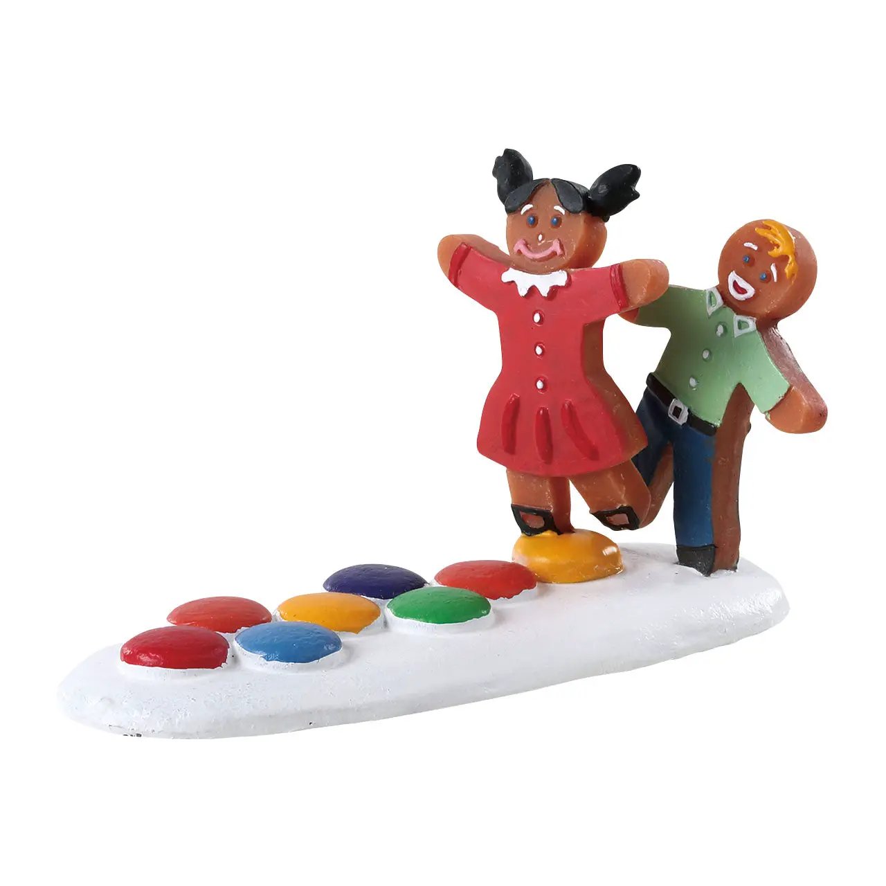 Hopscotch figurine two kids in red dress and green shirt, with colorful stones on Tampa Home & Garden Store