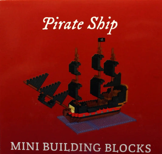 Mini Building Blocks Pirate Ship Kit with black hull, brown masts on a purple base plate on Tampa Home & Garden Store