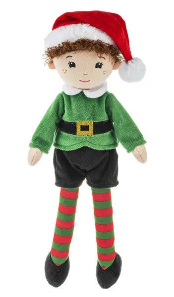 Elden Elf 16 Inch Christmas Plush Doll, green tunic with red Santa hat on Tampa Home & Garden Store