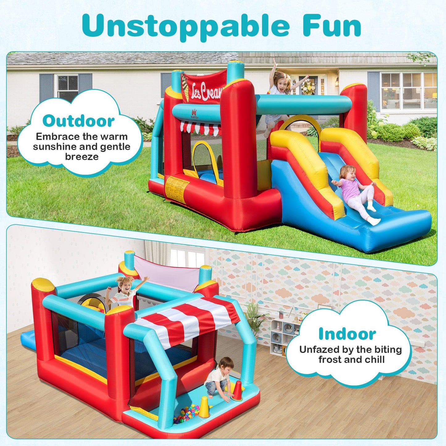 Ice Cream 5-in-1 Inflatable Bounce House with Ball Pit and Slide, outdoor and indoor DirectDeals on Tampa Home & Garden Store