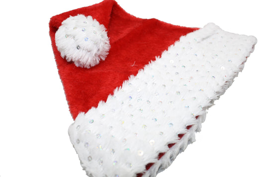 Sequined Plush Santa Hat with White Cuff - Tampa Home & Garden Store