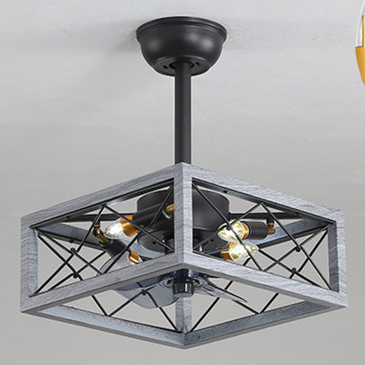 Idyllic American Fan Lamp, gray square frame with black lattice and Edison bulbs Decorbites on Tampa Home & Garden Store