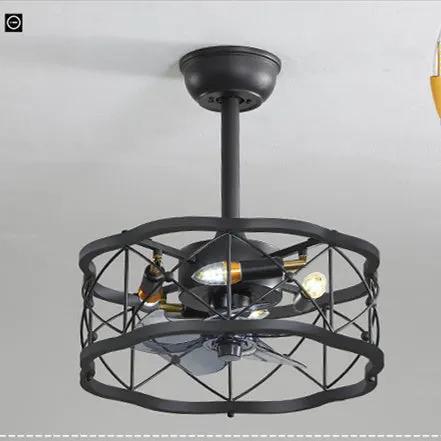 Idyllic American Fan Lamp chandelier in black iron with open cage and exposed bulbs on Tampa Home & Garden Store