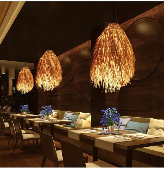 Idyllic Rattan Pine Cone Chandelier set of 3 pendants, rattan, warm amber glow Decorbites on Tampa Home & Garden Store
