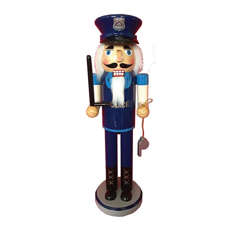 Policeman Nutcracker Blue with Club and Whistle, 14-inch wooden Christmas figure on Tampa Home & Garden Store